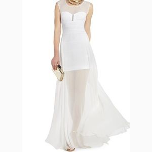 BCBG White Sheer Formal Gown